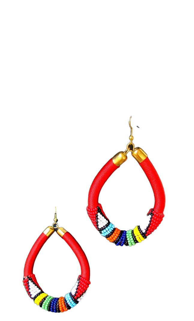Valentine Red Threaded and Beaded Zulu Earrings