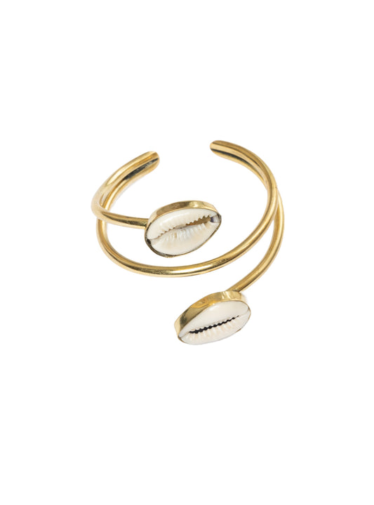 Cowrie Shell Coiled Brass Adjustable Bracelet