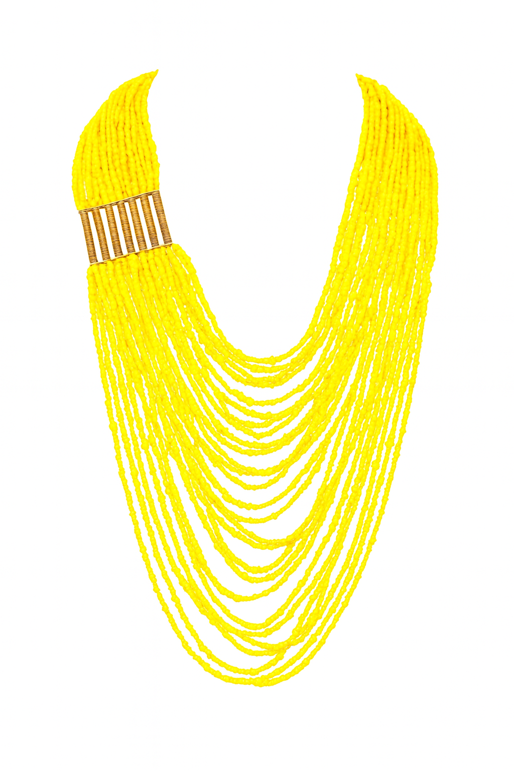 Yellow Multi-Strand Beaded Necklace with Brass Accent