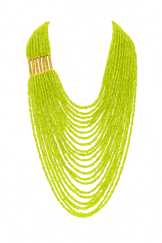Lime Green Multi-Strand Beaded Necklace with Brass Accent