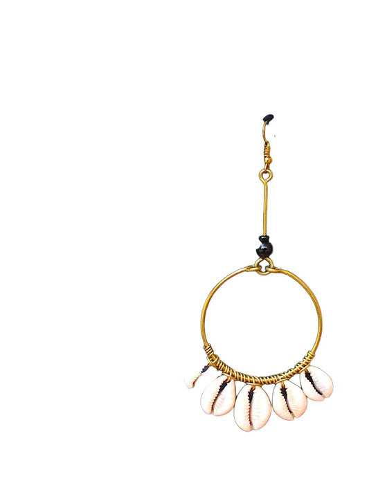 Circular Cowrie Shell Dangle Brass Earrings