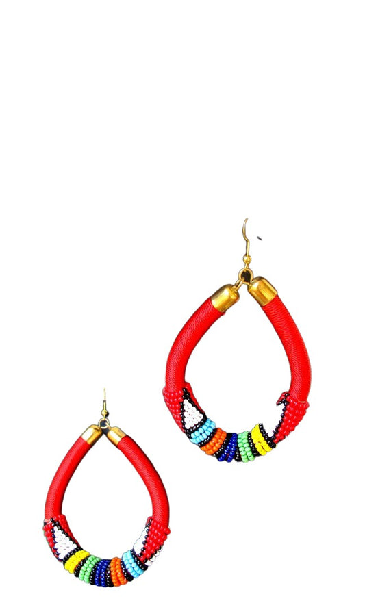 Valentine Red Threaded and Beaded Zulu Earrings