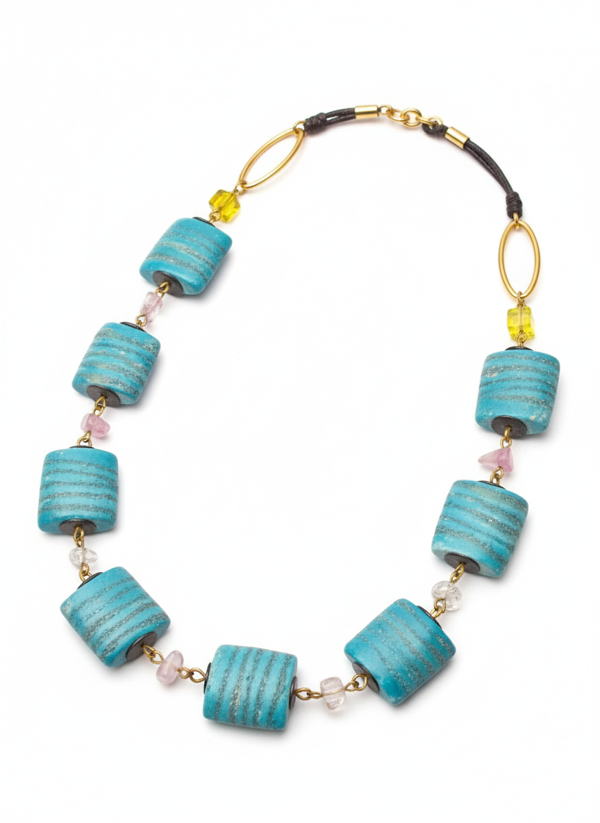 Coral Reef Beads and Gem Stones Necklace