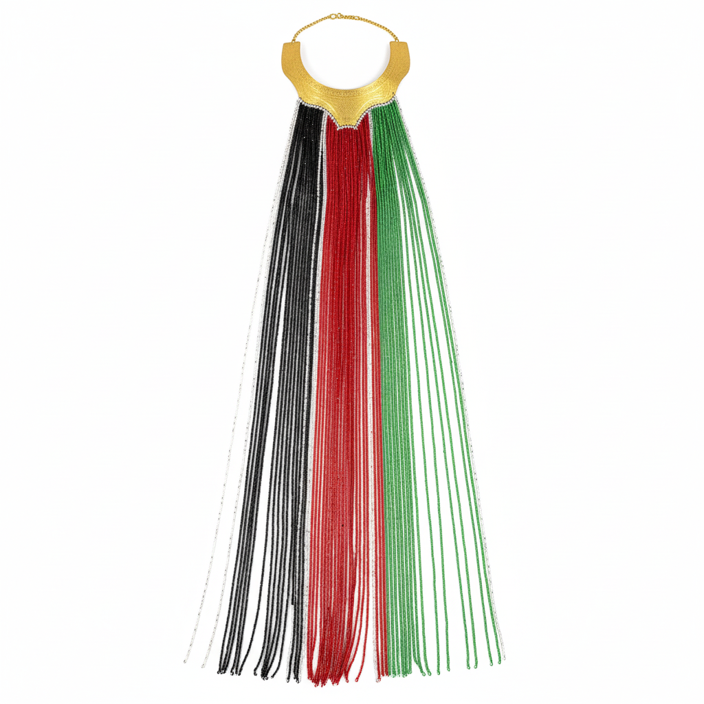Handcrafted African Beaded Fringe Necklace - Tri-Color Statement Piece