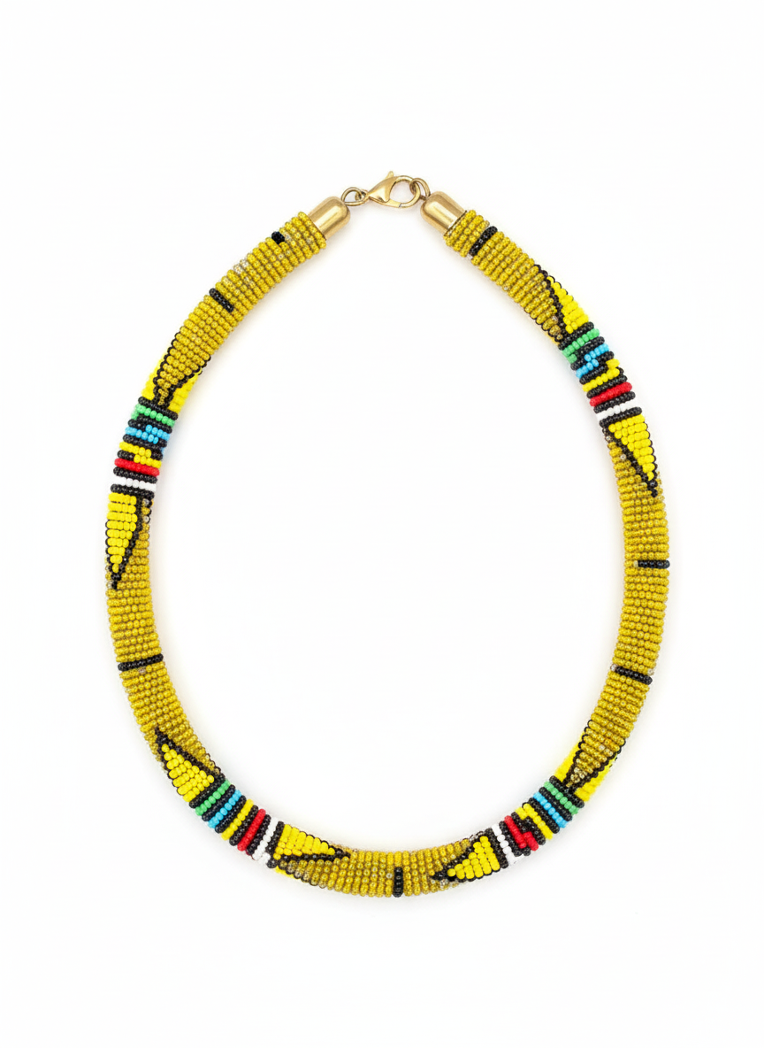 Yellow Beaded Necklace with Multicolor Accents