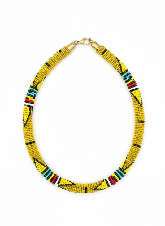Yellow Beaded Necklace with Multicolor Accents