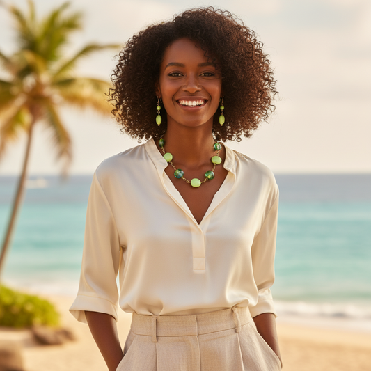 Green Beaded Necklace and Earrings Set