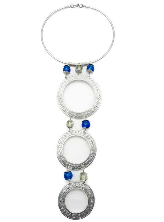 Silver 3 Tier Circular Glass Beaded Necklace