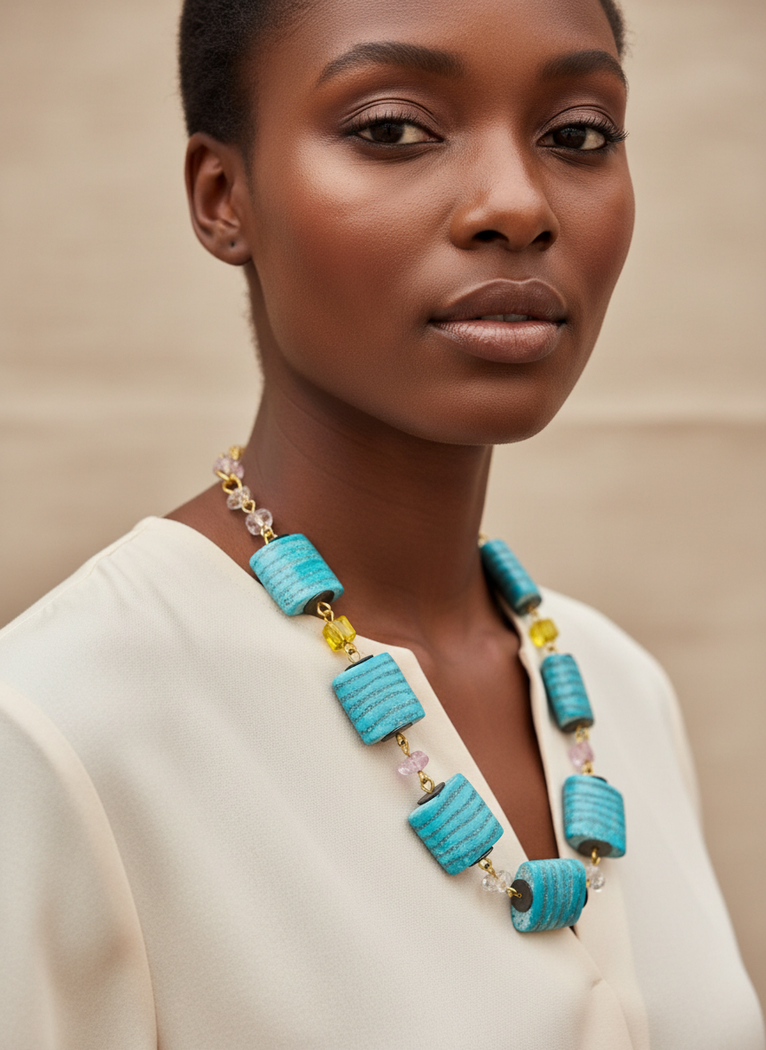 Coral Reef Beads and Gem Stones Necklace